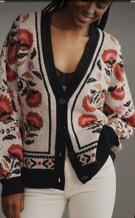 FARM Rio Sweaters - Farm Rio Palms Paradise Sand Knit Wool Blend Cardigan Sweater Size XL